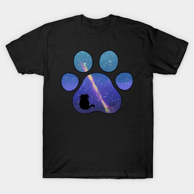 Galaxy Cat Paw Print T-Shirt by lorikitty